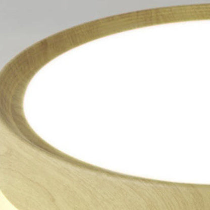 Modern Simple Wood Grain Round Iron LED Flush Mount Ceiling Light