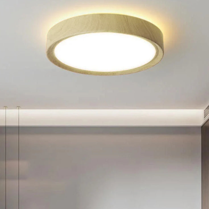 Modern Simple Wood Grain Round Iron LED Flush Mount Ceiling Light