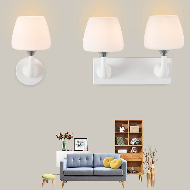 Nordic Minimalist White Iron Glass Cup Shade 1/2 Light Wall Sconce Lamp