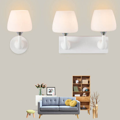 Nordic Minimalist White Iron Glass Cup Shade 1/2 Light Wall Sconce Lamp