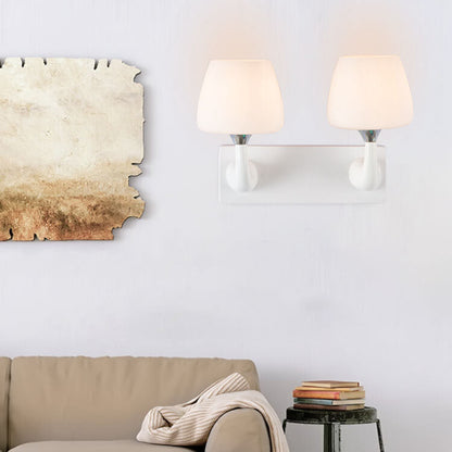 Nordic Minimalist White Iron Glass Cup Shade 1/2 Light Wall Sconce Lamp