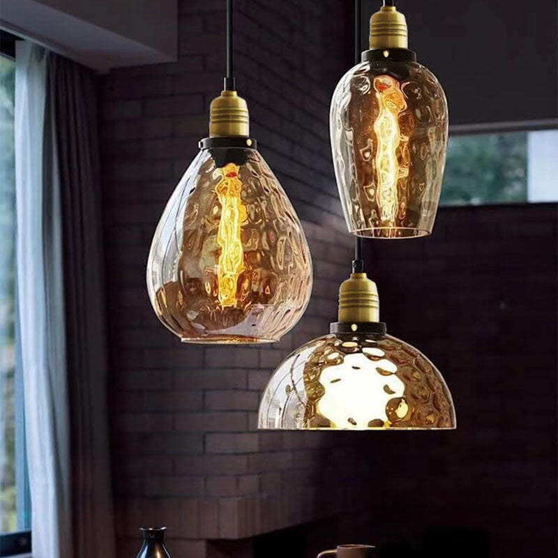 Nordic Vintage Amber Water Pattern Glass Dome 1-Light Pendant Light