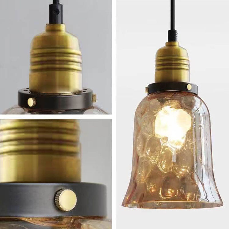 Nordic Vintage Amber Water Pattern Glass Dome 1-Light Pendant Light