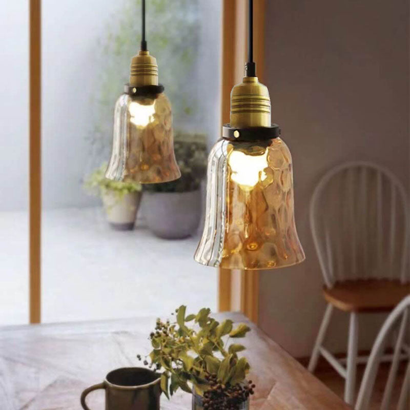 Nordic Vintage Amber Water Pattern Glass Dome 1-Light Pendant Light
