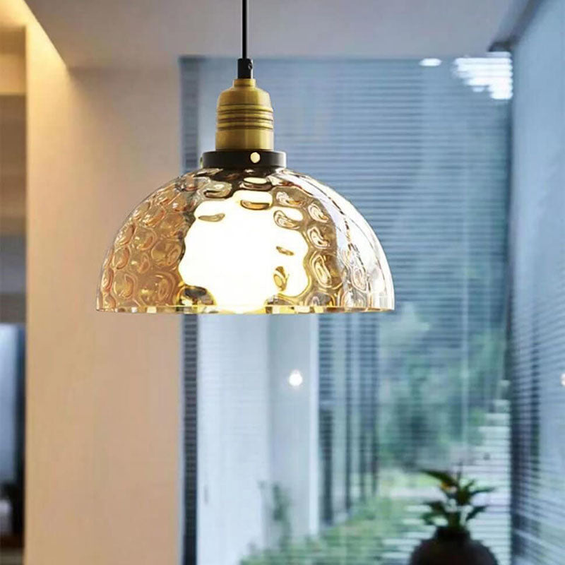 Nordic Vintage Amber Water Pattern Glass Dome 1-Light Pendant Light