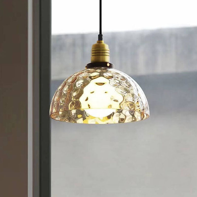 Nordic Vintage Amber Water Pattern Glass Dome 1-Light Pendant Light