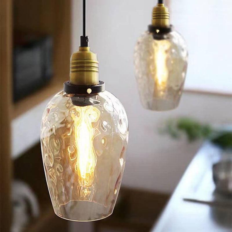 Nordic Vintage Amber Water Pattern Glass Dome 1-Light Pendant Light