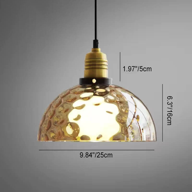 Nordic Vintage Amber Water Pattern Glass Dome 1-Light Pendant Light