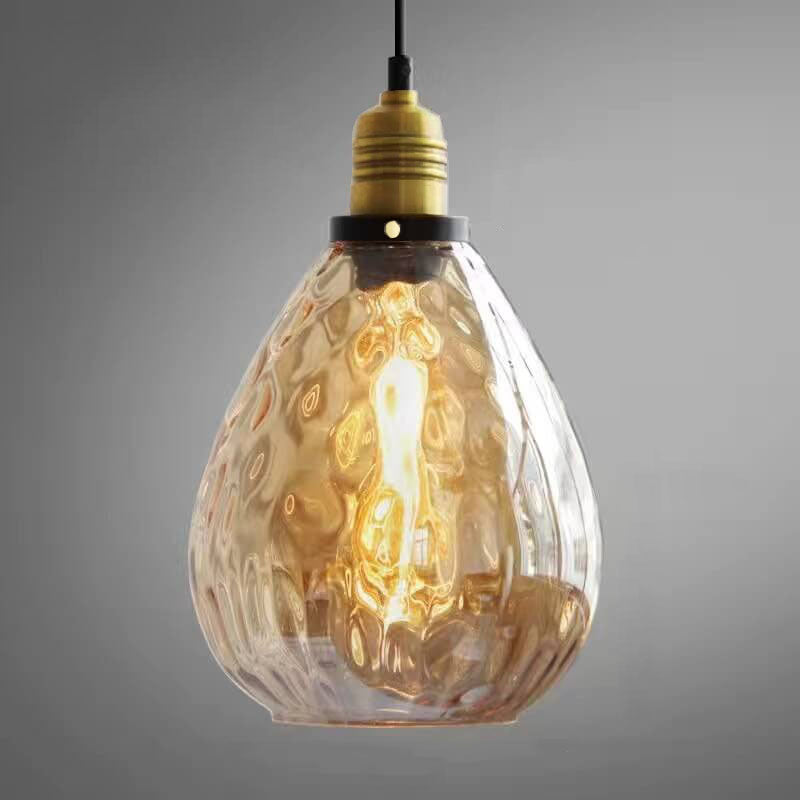Nordic Vintage Amber Water Pattern Glass Dome 1-Light Pendant Light