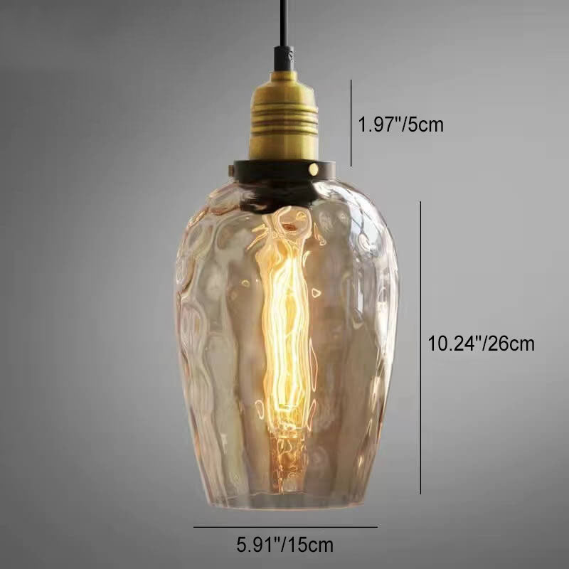 Nordic Vintage Amber Water Pattern Glass Dome 1-Light Pendant Light