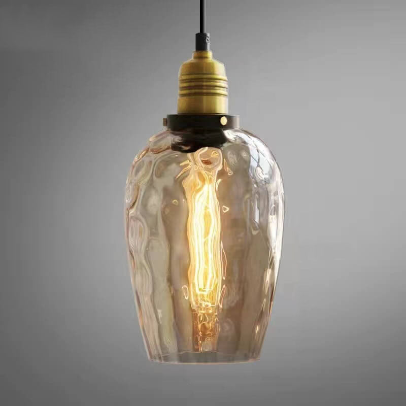 Nordic Vintage Amber Water Pattern Glass Dome 1-Light Pendant Light