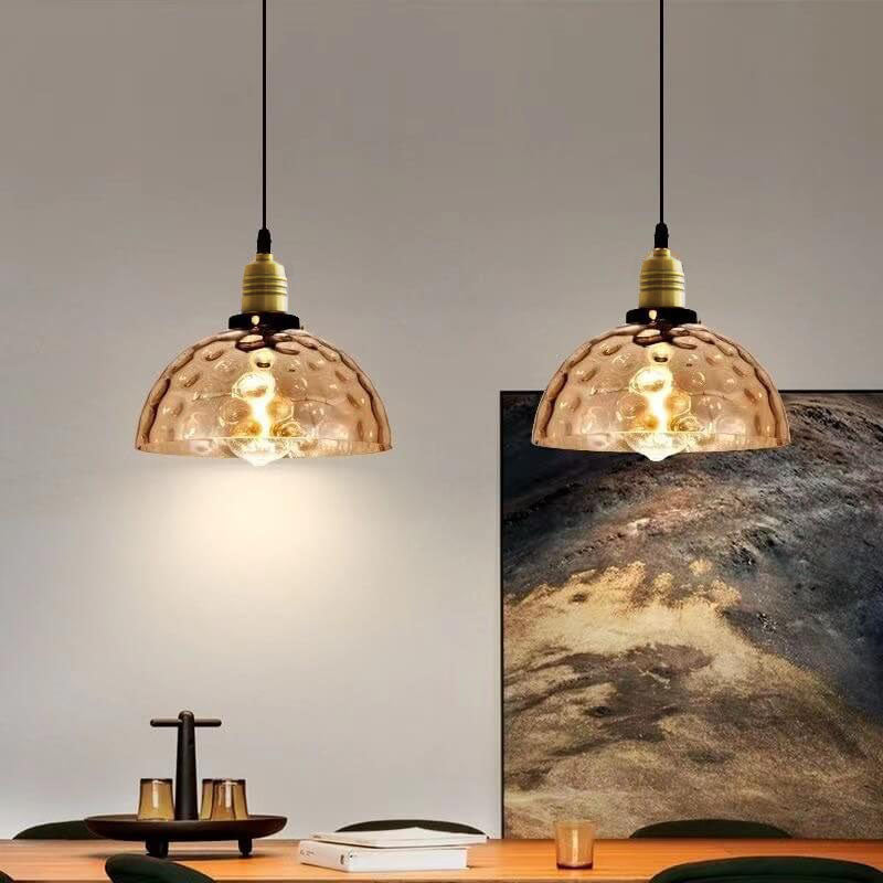 Nordic Vintage Amber Water Pattern Glass Dome 1-Light Pendant Light