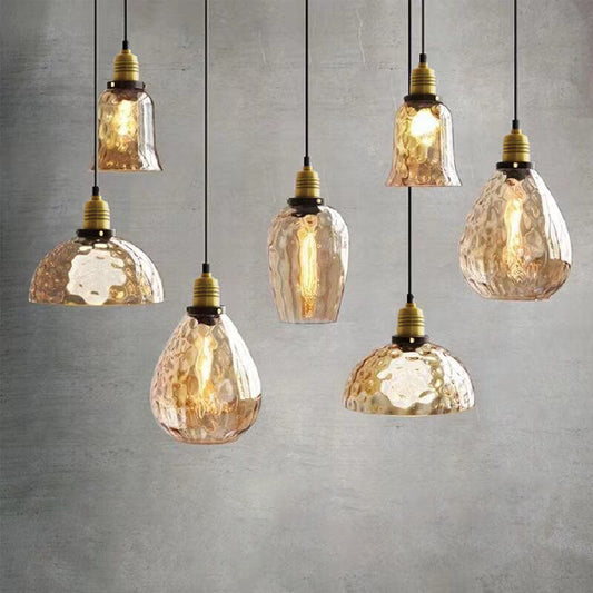 Nordic Vintage Amber Water Pattern Glass Dome 1-Light Pendant Light