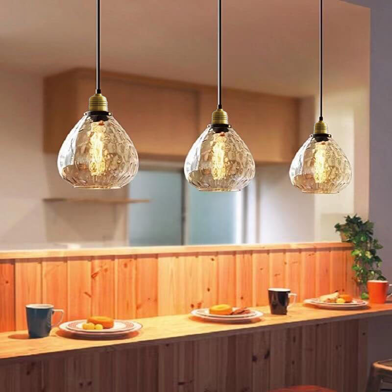 Nordic Vintage Amber Water Pattern Glass Dome 1-Light Pendant Light