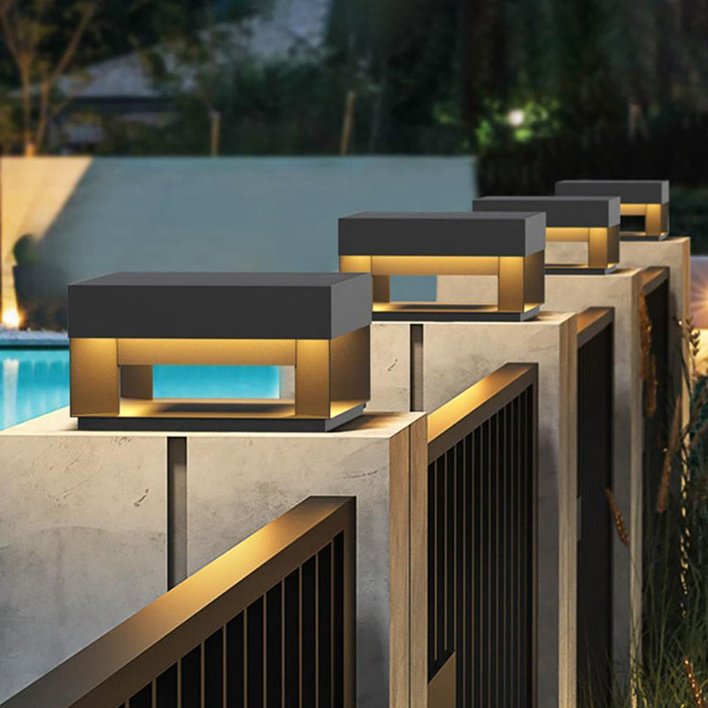 Modern Minimalist Square Geometric Stainless Steel LED Outdoor Waterproof Pillar Light Landscape Light For Garden