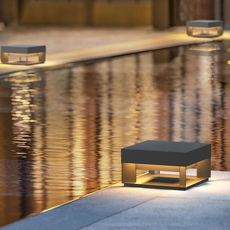 Modern Minimalist Square Geometric Stainless Steel LED Outdoor Waterproof Pillar Light Landscape Light For Garden