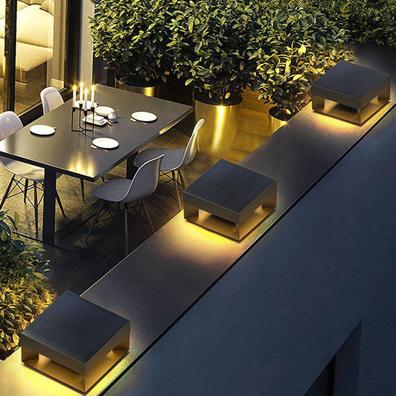Modern Minimalist Square Geometric Stainless Steel LED Outdoor Waterproof Pillar Light Landscape Light For Garden