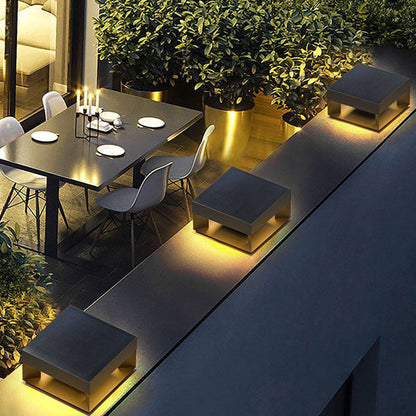 Modern Minimalist Square Geometric Stainless Steel LED Outdoor Waterproof Pillar Light Landscape Light For Garden