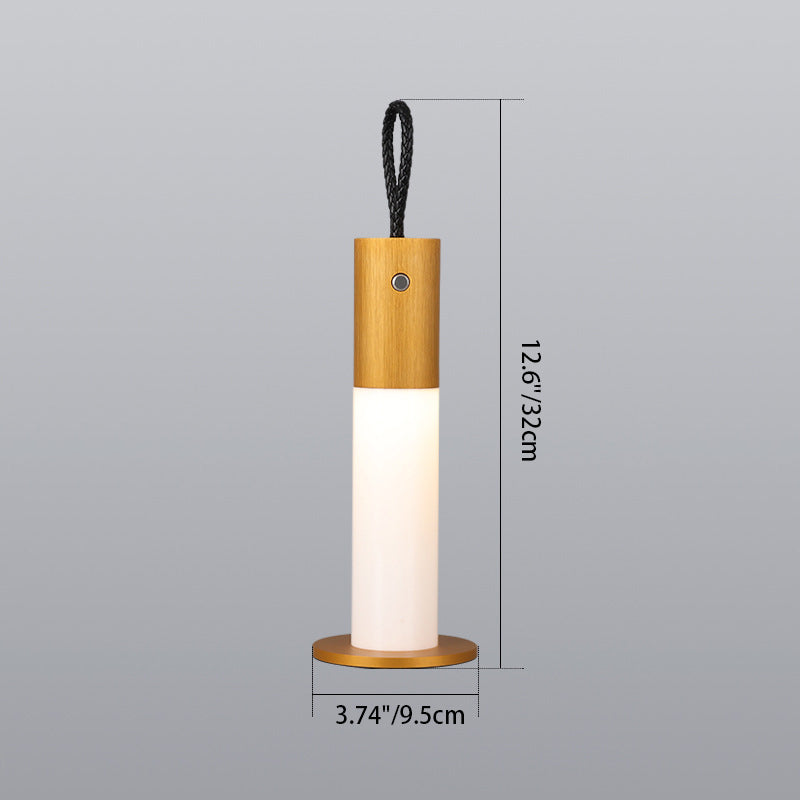 Modern Minimalist Portable Carrying Cord Cylinder Aluminum Acrylic LED Table Lamp For Bedroom