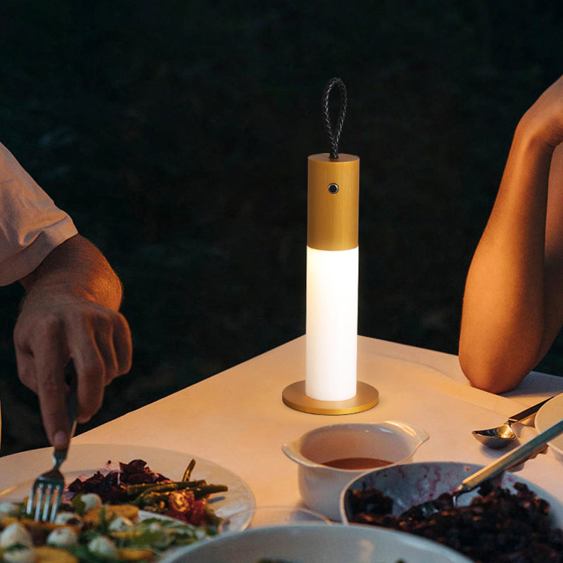 Modern Minimalist Portable Carrying Cord Cylinder Aluminum Acrylic LED Table Lamp For Bedroom