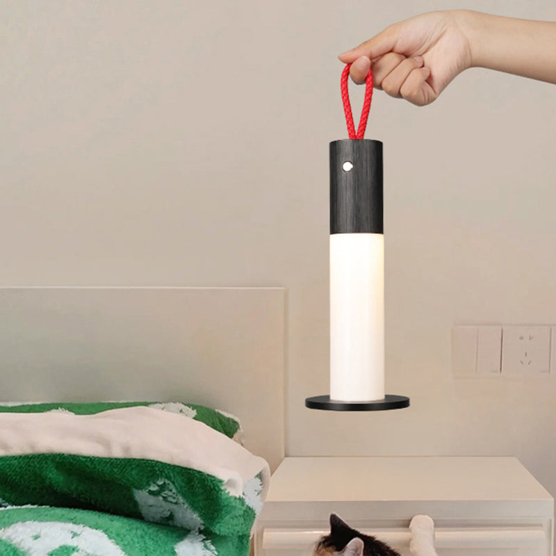 Modern Minimalist Portable Carrying Cord Cylinder Aluminum Acrylic LED Table Lamp For Bedroom