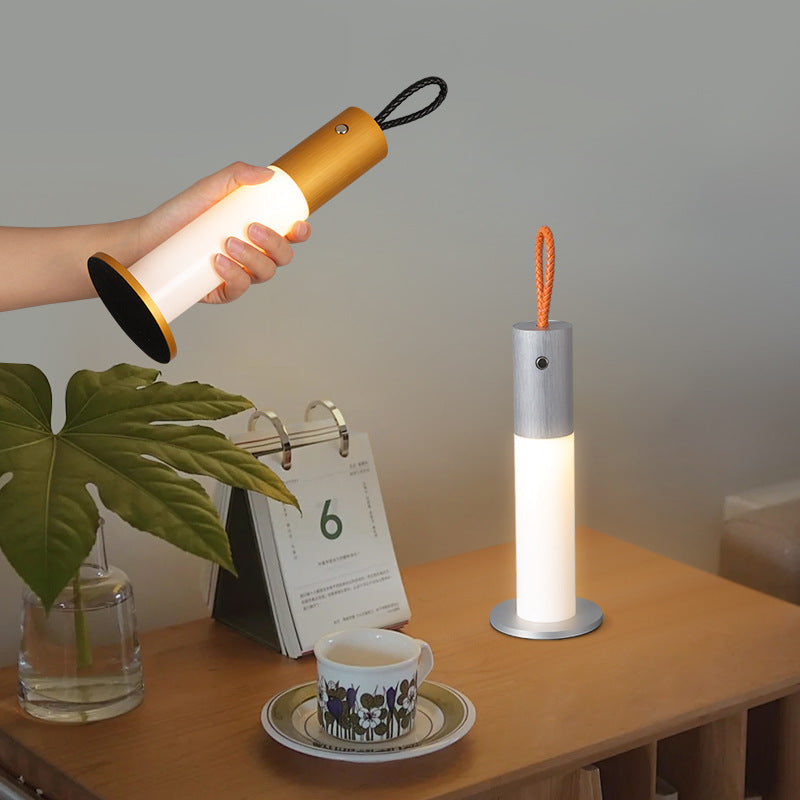 Modern Minimalist Portable Carrying Cord Cylinder Aluminum Acrylic LED Table Lamp For Bedroom