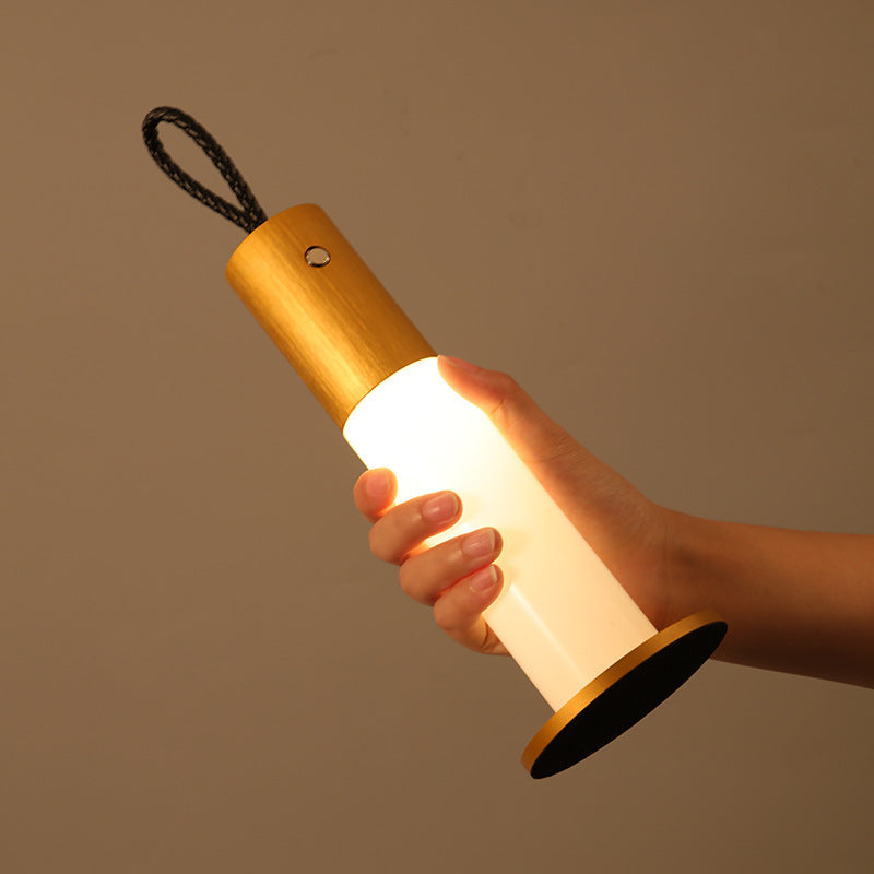 Modern Minimalist Portable Carrying Cord Cylinder Aluminum Acrylic LED Table Lamp For Bedroom