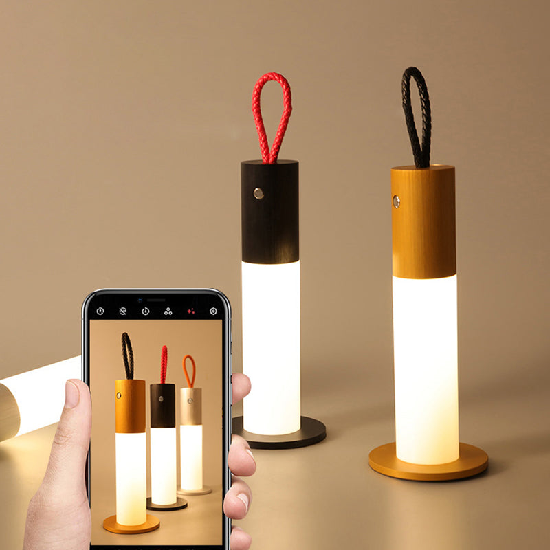 Modern Minimalist Portable Carrying Cord Cylinder Aluminum Acrylic LED Table Lamp For Bedroom