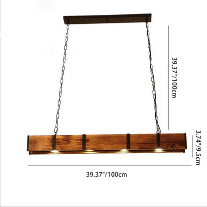 Traditional Vintage Rectangular Solid Wood Iron Glass LED Chandelier Island Light For Dining Room