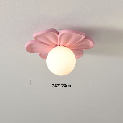 Contemporary Creative Floral Globe Iron PE Shade 1-Light Semi-Flush Mount Light For Living Room