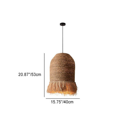 Traditional Rustic Round Dome Rattan Iron 1-Light Pendant Light For Living Room