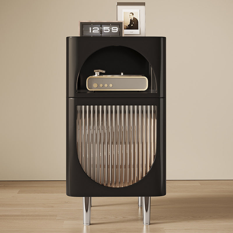 Modern Mid-Century Sintered Stone, Glass & Wood Rectangular Nightstand With 1-Drawer & 2-Tier Storage For Bedroom