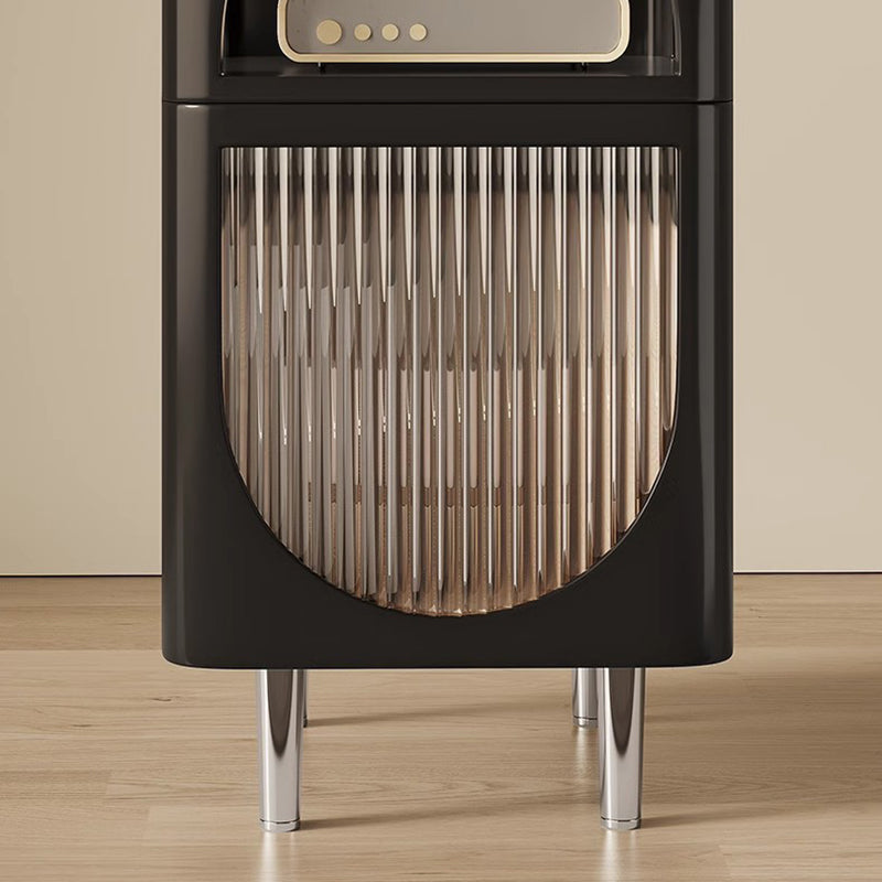 Modern Mid-Century Sintered Stone, Glass & Wood Rectangular Nightstand With 1-Drawer & 2-Tier Storage For Bedroom