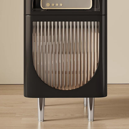 Modern Mid-Century Sintered Stone, Glass & Wood Rectangular Nightstand With 1-Drawer & 2-Tier Storage For Bedroom