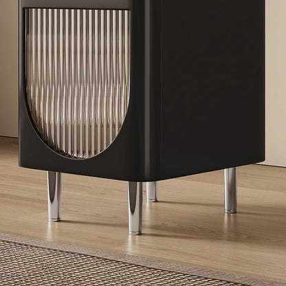 Modern Mid-Century Sintered Stone, Glass & Wood Rectangular Nightstand With 1-Drawer & 2-Tier Storage For Bedroom