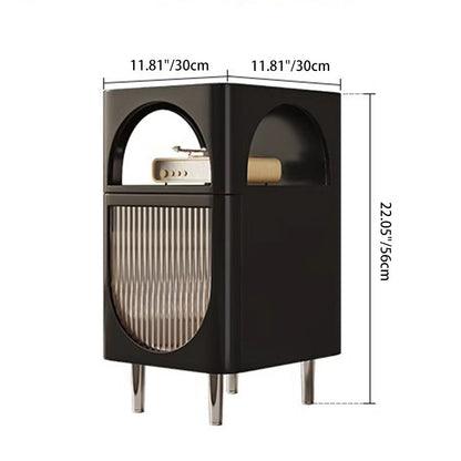 Modern Mid-Century Sintered Stone, Glass & Wood Rectangular Nightstand With 1-Drawer & 2-Tier Storage For Bedroom