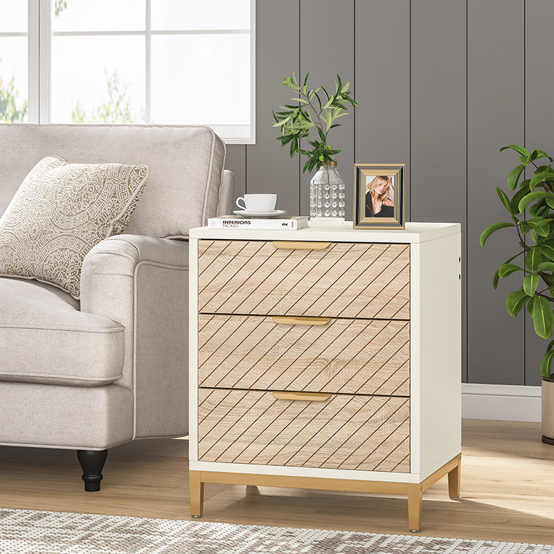 Modern Minimalist Solid Wood Rectangular Nightstand With 3-Drawer For Bedroom