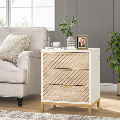 Modern Minimalist Solid Wood Rectangular Nightstand With 3-Drawer For Bedroom