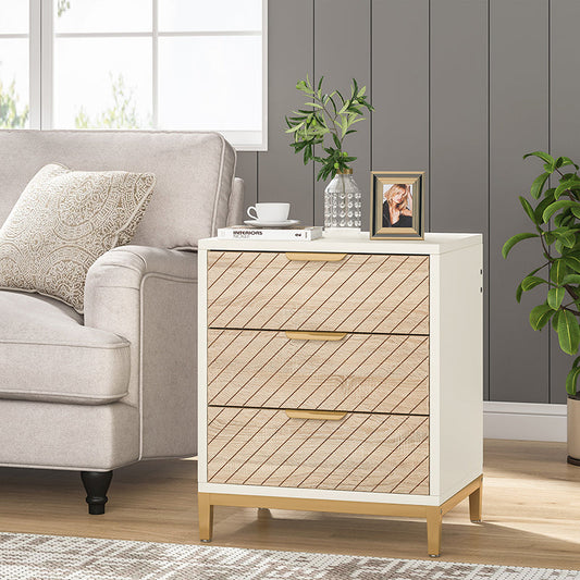 Modern Minimalist Solid Wood Rectangular Nightstand With 3-Drawer For Bedroom