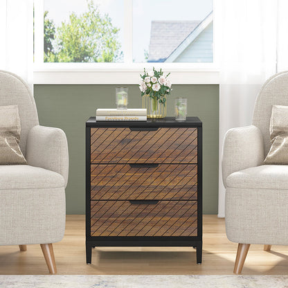 Modern Minimalist Solid Wood Rectangular Nightstand With 3-Drawer For Bedroom