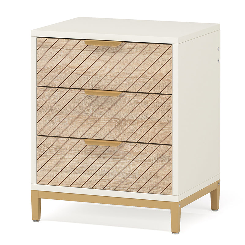 Modern Minimalist Solid Wood Rectangular Nightstand With 3-Drawer For Bedroom