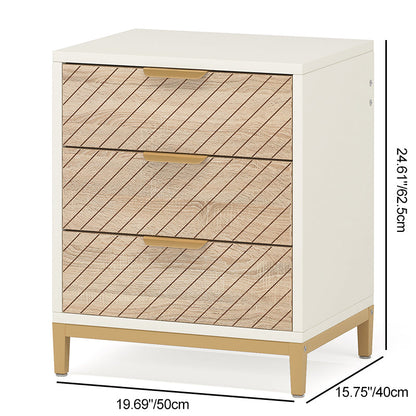 Modern Minimalist Solid Wood Rectangular Nightstand With 3-Drawer For Bedroom