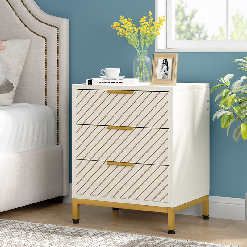 Modern Minimalist Solid Wood Rectangular Nightstand With 3-Drawer For Bedroom