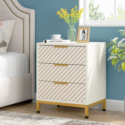 Modern Minimalist Solid Wood Rectangular Nightstand With 3-Drawer For Bedroom