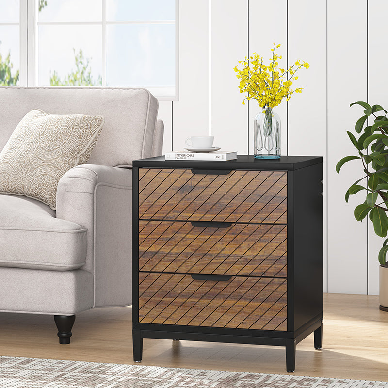 Modern Minimalist Solid Wood Rectangular Nightstand With 3-Drawer For Bedroom