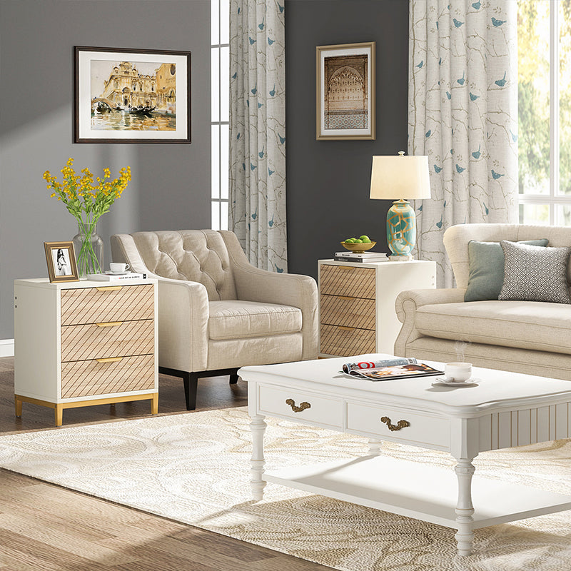 Modern Minimalist Solid Wood Rectangular Nightstand With 3-Drawer For Bedroom