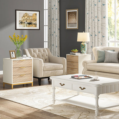 Modern Minimalist Solid Wood Rectangular Nightstand With 3-Drawer For Bedroom