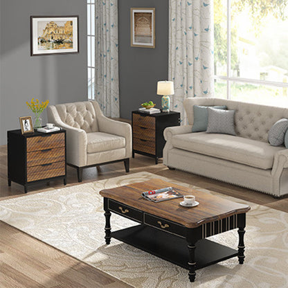 Modern Minimalist Solid Wood Rectangular Nightstand With 3-Drawer For Bedroom