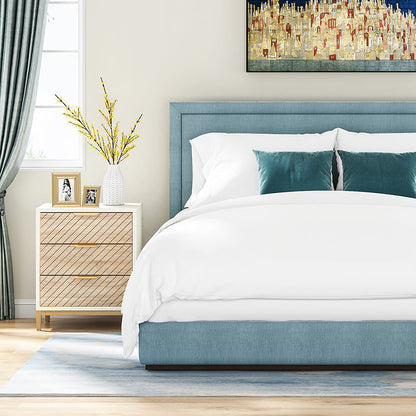 Modern Minimalist Solid Wood Rectangular Nightstand With 3-Drawer For Bedroom