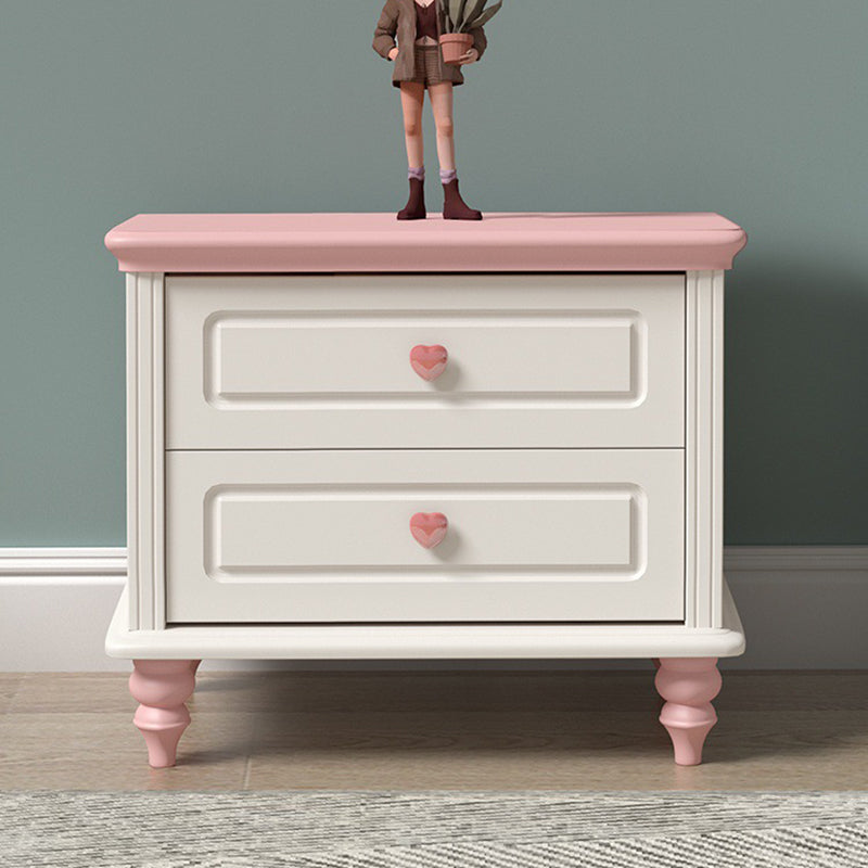 Modern Art Deco Solid Wood Rectangular Nightstand With 2-Drawer For Girls' Bedroom